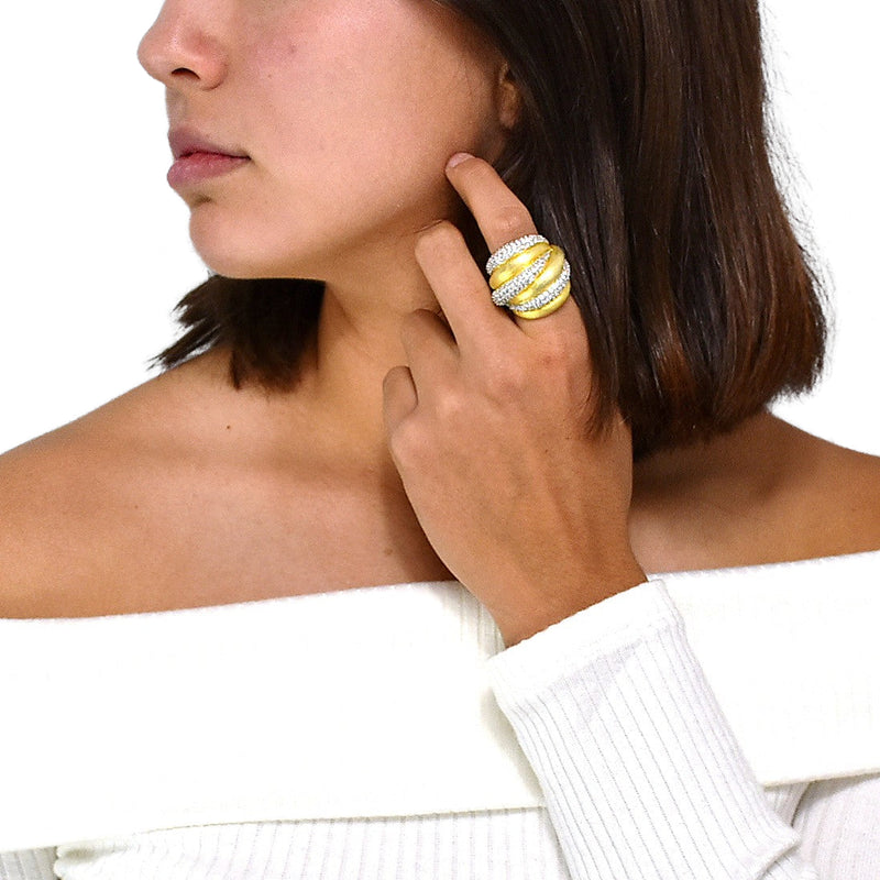 Anillo de Plata con Circonia y Chapa de Oro