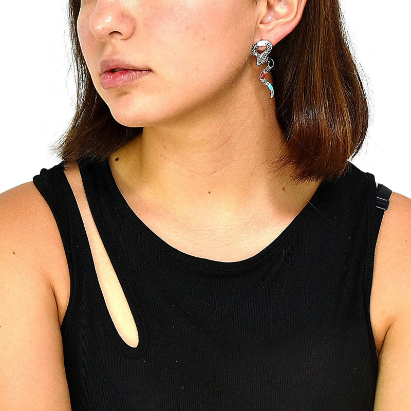 Aretes Largos De Serpiente Plata Con Marquesita