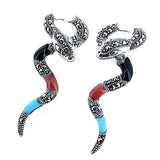 Aretes Largos De Serpiente Plata Con Marquesita