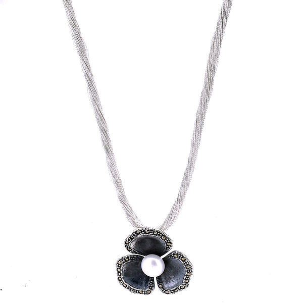 Collar Seda Con Dije Flor Plata Con Marquesita