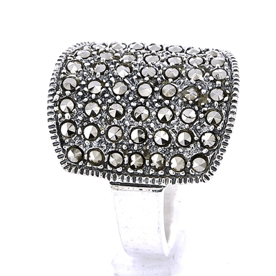 Anillo Cuadro De Plata Con Marquesita