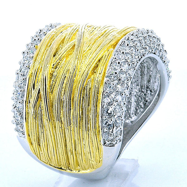 Anillo de Plata con Circonia y Chapa de Oro