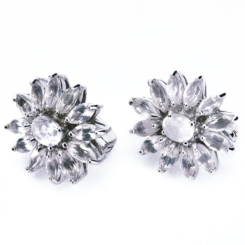 Aretes Flor De Piedras Preciosas De Plata