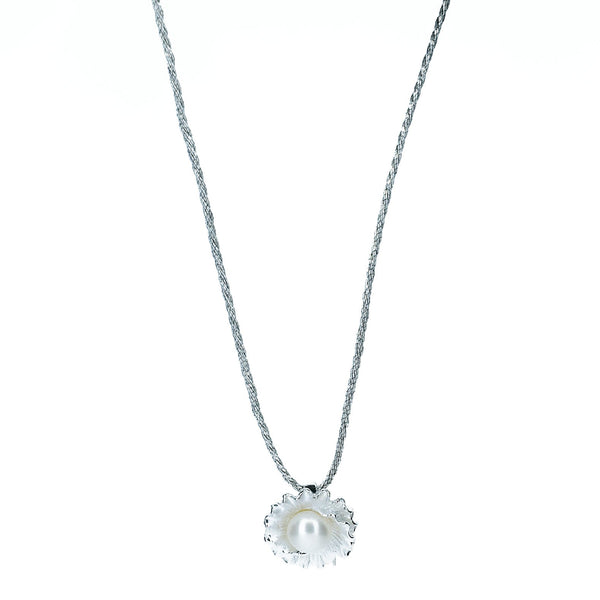 Collar Flor y Perla Con Cordón De Seda